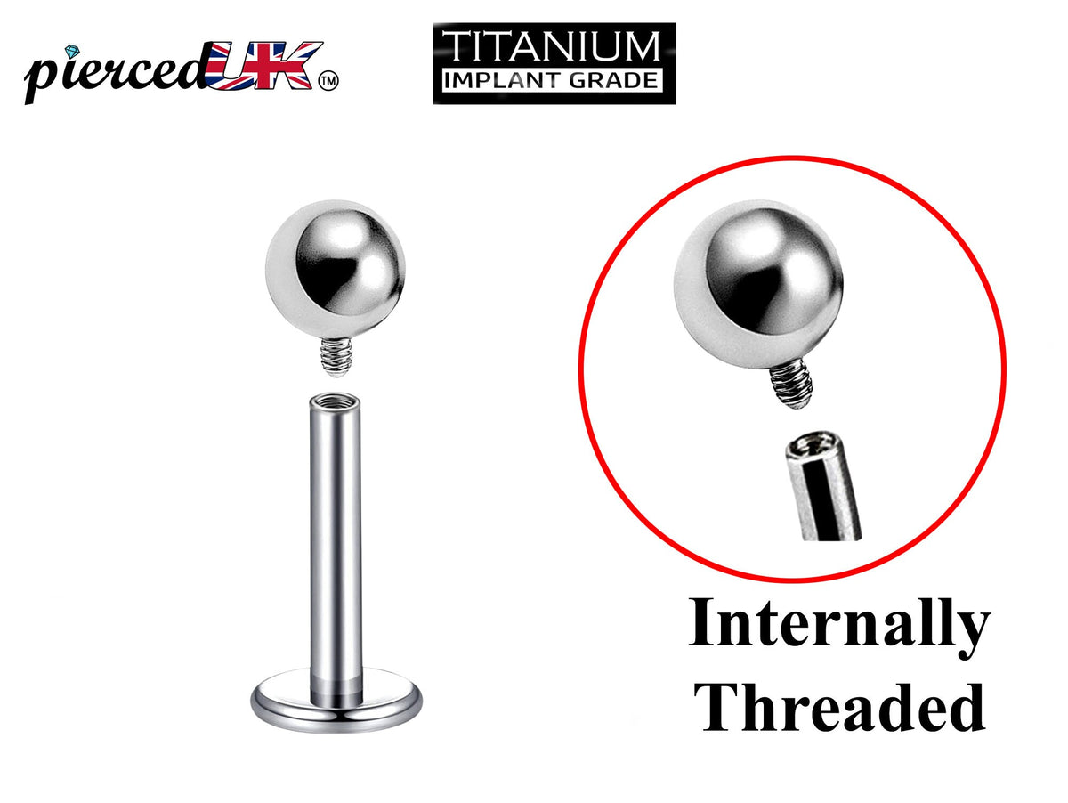 Titanium Internal Labret Stud: 16G 14G Lip Piercing, Flat Back