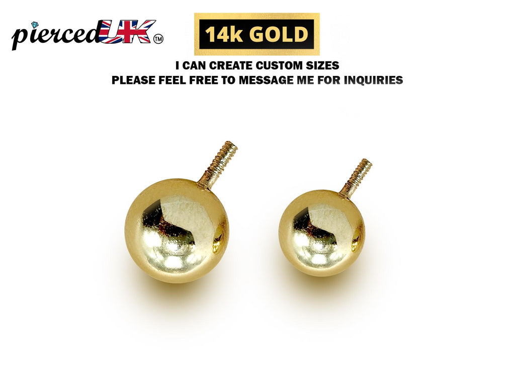 14K Gold Piercing Ball Replacement: Internally Threaded Barbells, Labrets