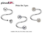 Surgical Steel Spiral Barbell: Ball, Gem, Disco - 3pcs