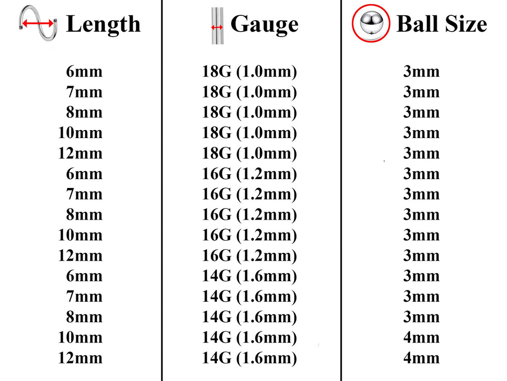 Surgical Steel Spiral Barbell: Ball, Gem, Disco - 3pcs