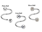 Surgical Steel Spiral Barbell: Ball, Gem, Disco - 3pcs