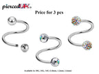 Surgical Steel Spiral Barbell: Ball, Gem, Disco - 3pcs