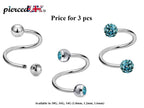 Surgical Steel Spiral Barbell: Ball, Gem, Disco - 3pcs