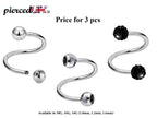 Surgical Steel Spiral Barbell: Ball, Gem, Disco - 3pcs