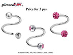 Surgical Steel Spiral Barbell: Ball, Gem, Disco - 3pcs