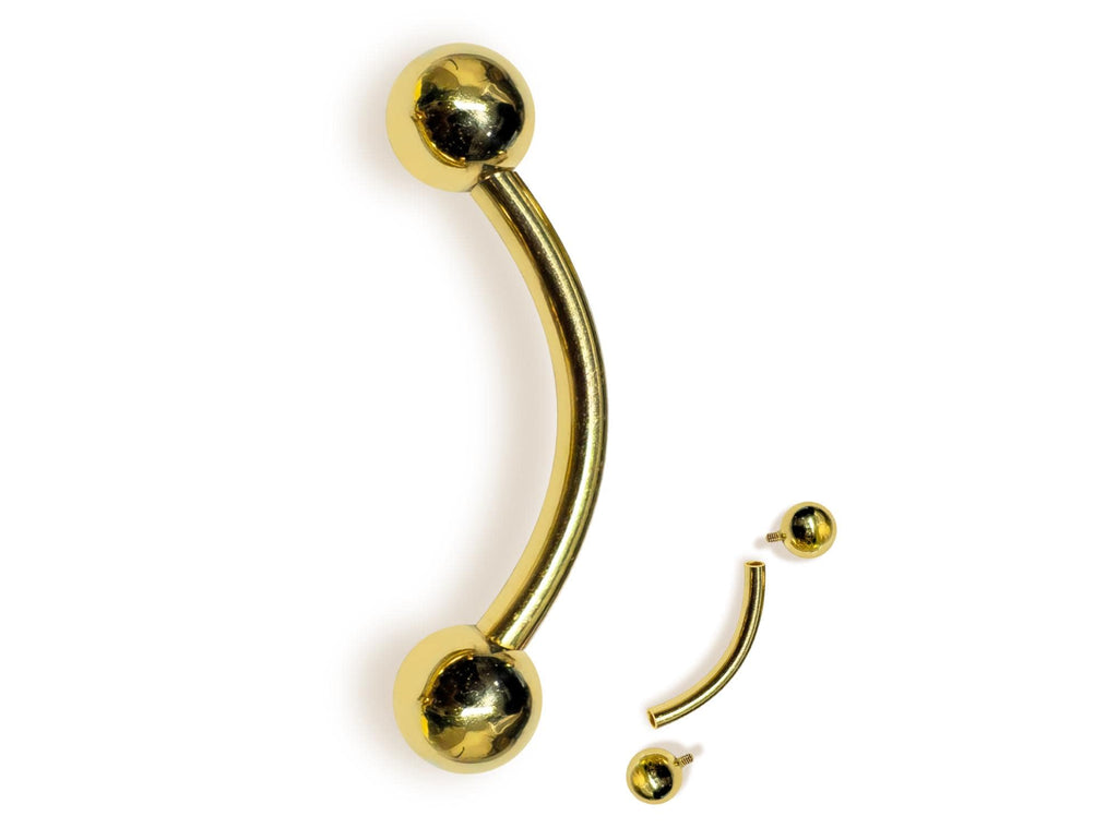 14K Solid Gold Curved Barbell: Vertical Labret, Eyebrow, Rook Piercing
