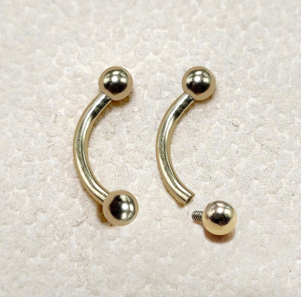 14K Solid Gold Curved Barbell: Vertical Labret, Eyebrow, Rook Piercing