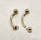 14K Solid Gold Curved Barbell: Vertical Labret, Eyebrow, Rook Piercing