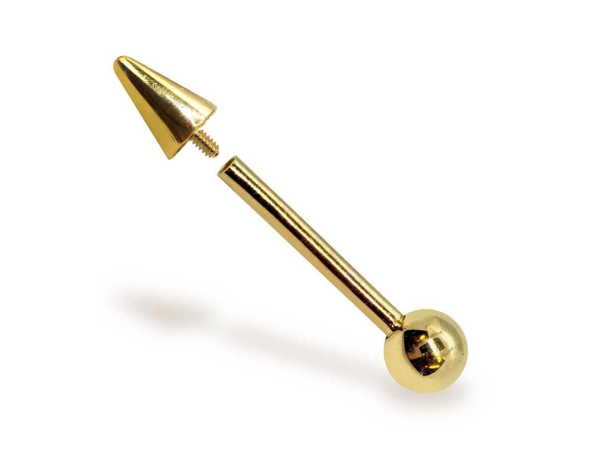 14K Gold Spike Barbell Piercing: 18G 16G Internally Threaded Cartilage Helix