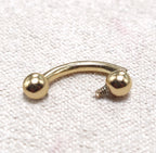 14K Solid Gold Curved Barbell: Vertical Labret, Eyebrow, Rook Piercing