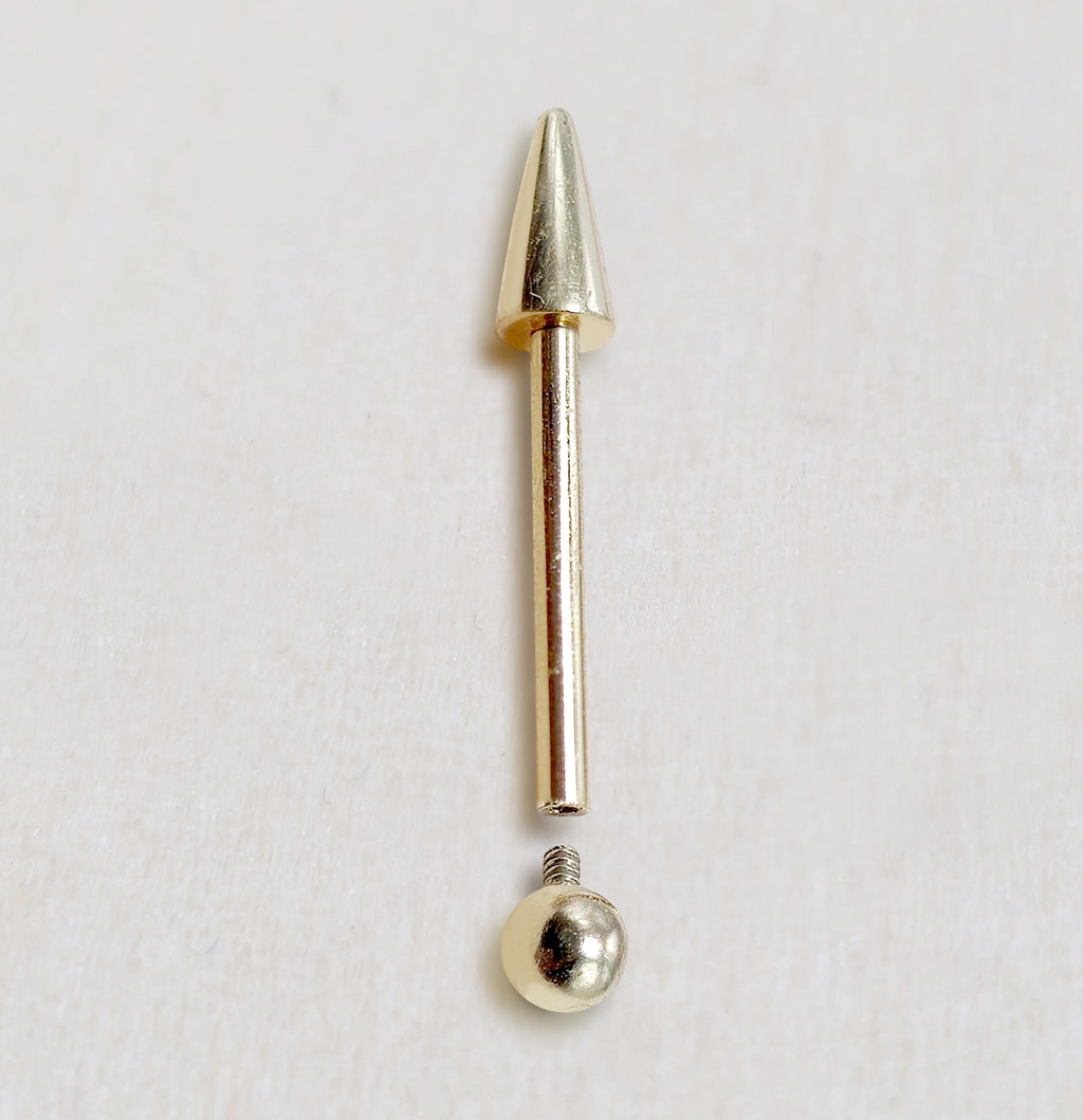 14K Gold Spike Barbell Piercing: 18G 16G Internally Threaded Cartilage Helix