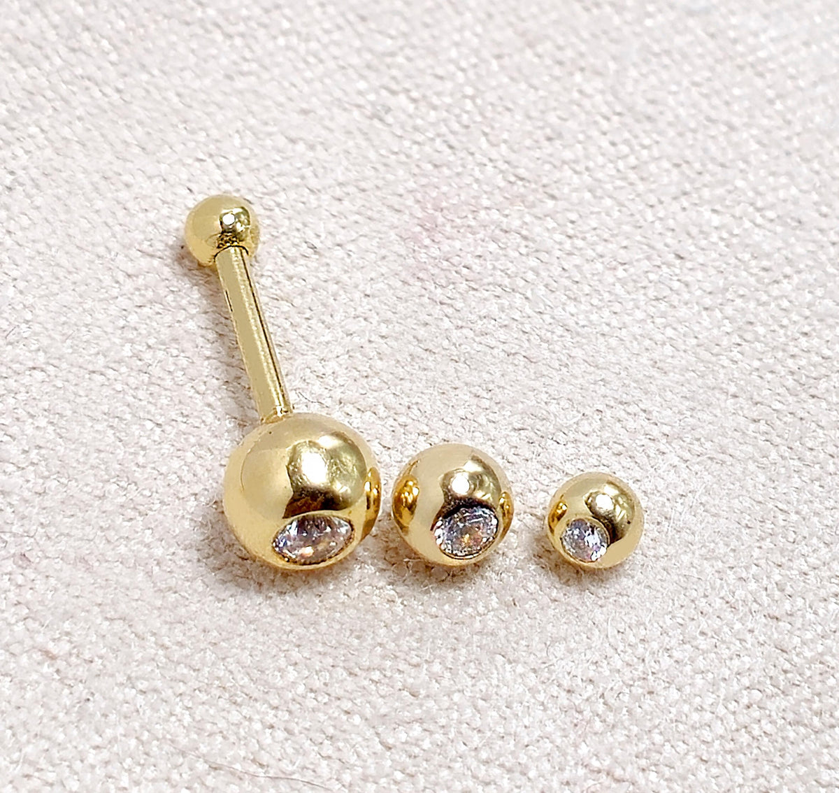 14K Gold Cartilage Barbell Earring: Crystal Gem Ball Body Jewelry