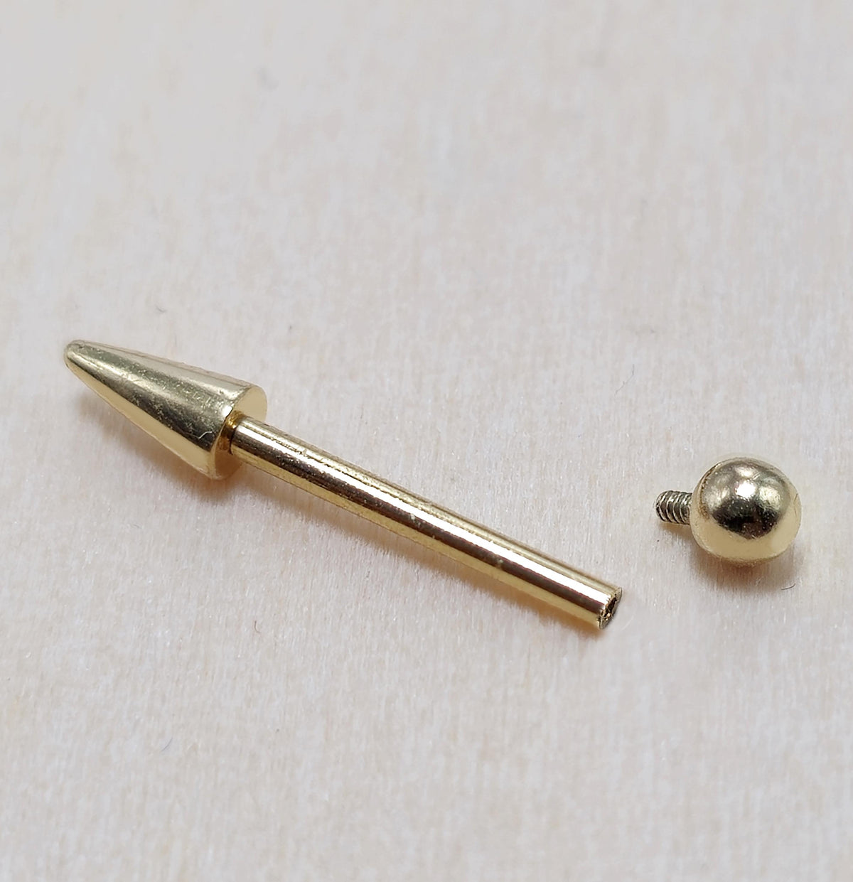 14K Gold Spike Barbell Piercing: 18G 16G Internally Threaded Cartilage Helix