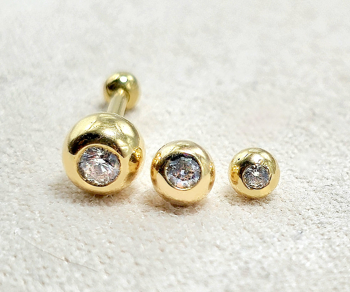 14K Gold Cartilage Barbell Earring: Crystal Gem Ball Body Jewelry