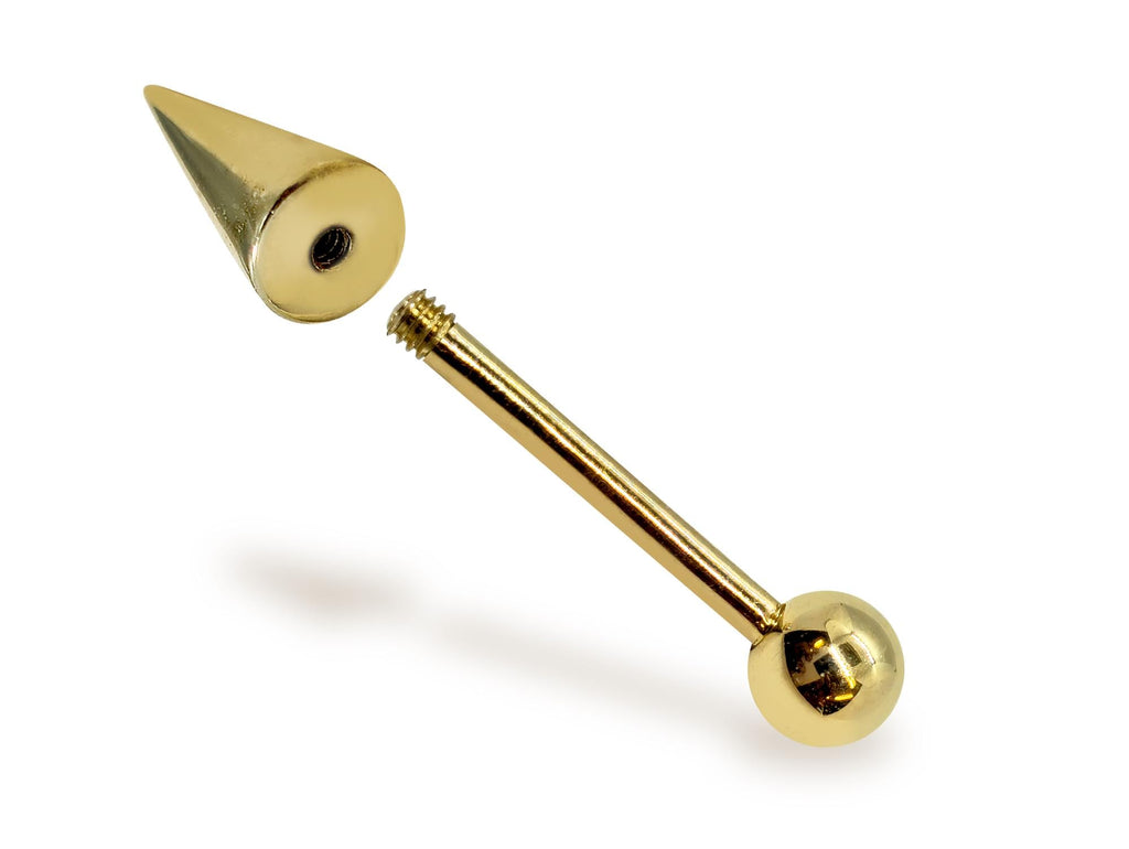14K Gold Spike Barbell Earring: 18G 16G Helix Cartilage Piercing