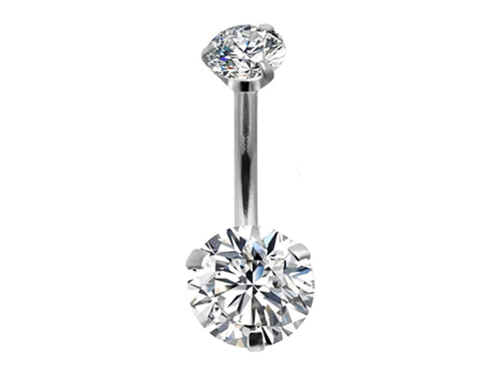 Titanium Belly Bar: Prong Set CZ Crystal Internally Threaded Navel Ring