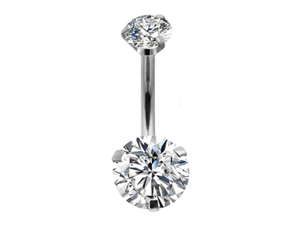 Titanium Belly Bar: Prong Set CZ Crystal Internally Threaded Navel Ring