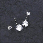 Titanium Belly Bar: Prong Set CZ Crystal Internally Threaded Navel Ring