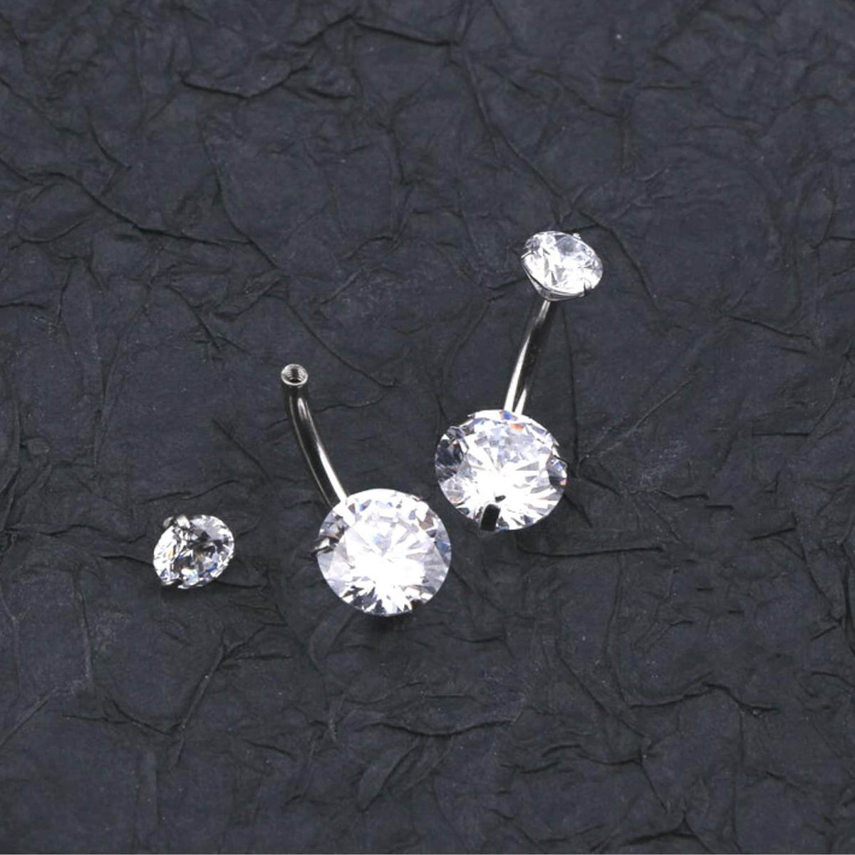 Titanium Belly Bar: Prong Set CZ Crystal Internally Threaded Navel Ring