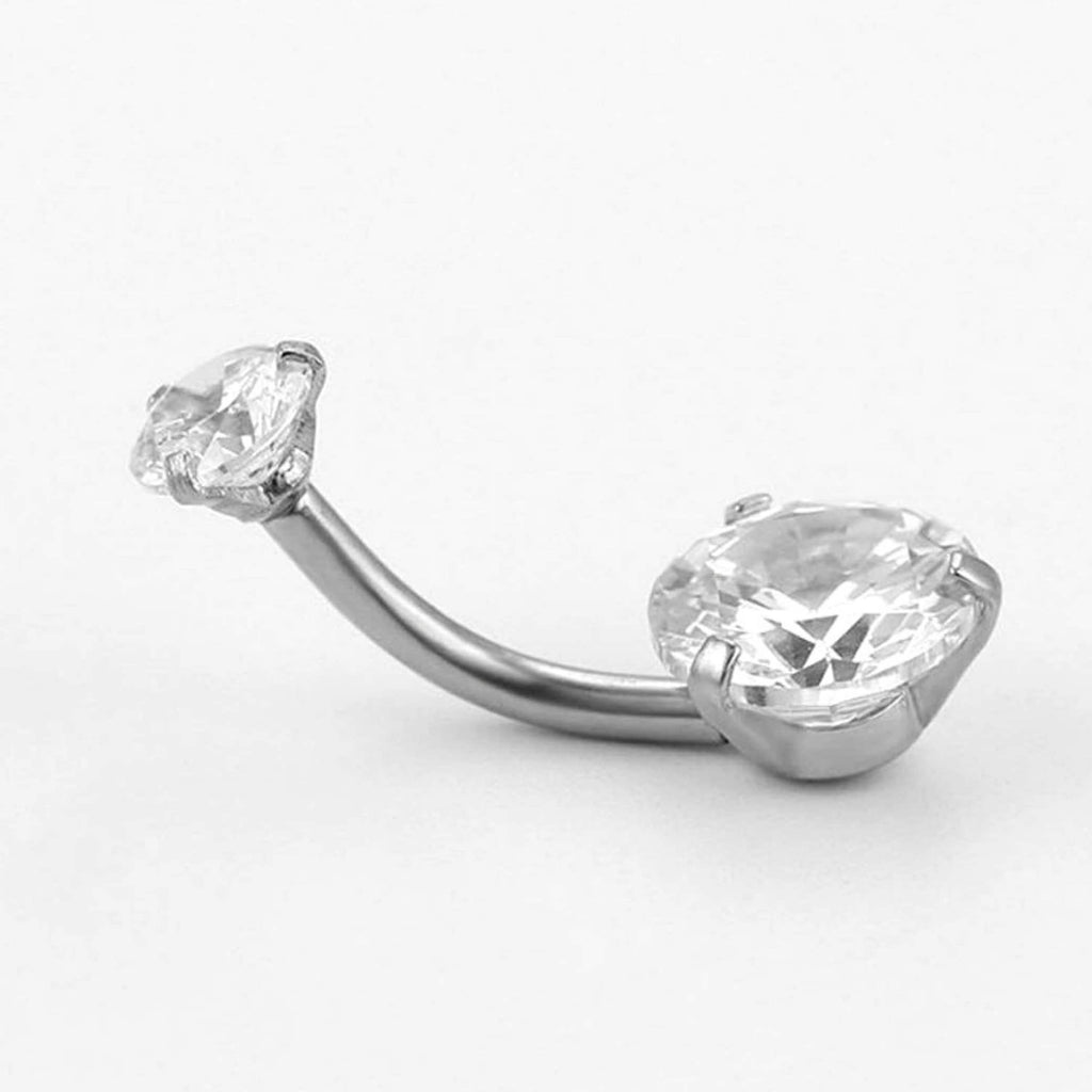 Titanium Belly Bar: Prong Set CZ Crystal Internally Threaded Navel Ring