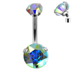 Titanium Belly Bar: Prong Set CZ Crystal Internally Threaded Navel Ring