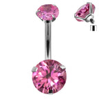 Titanium Belly Bar: Prong Set CZ Crystal Internally Threaded Navel Ring