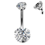 Titanium Belly Bar: Prong Set CZ Crystal Internally Threaded Navel Ring