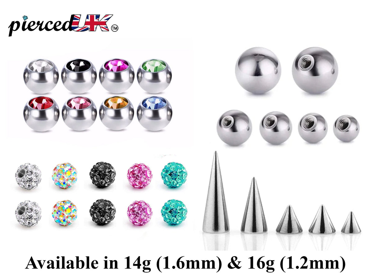 Surgical Steel Body Jewelry Replacement Balls & Spikes (2pcs) - 16g/14g