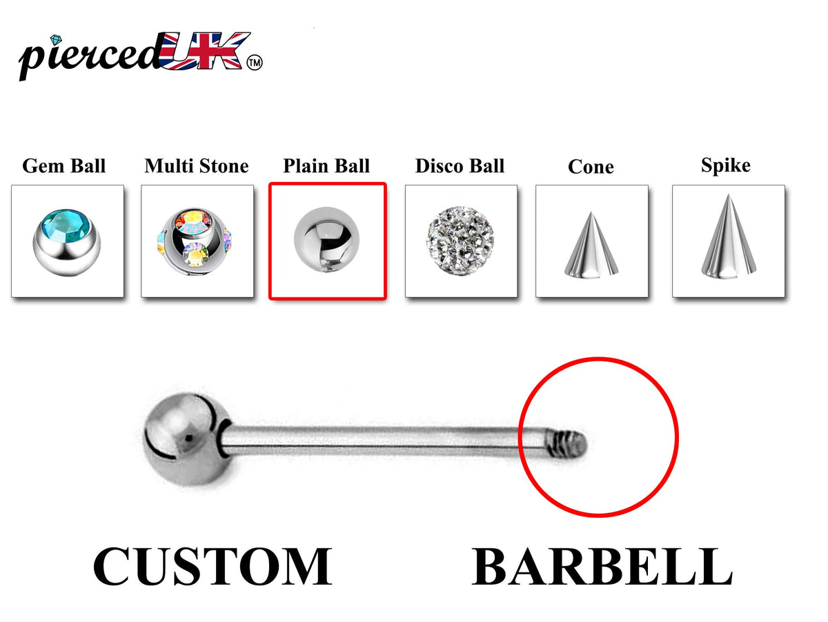 Custom Barbell Piercing: Surgical Steel, Spike, Gem & Disco Ball