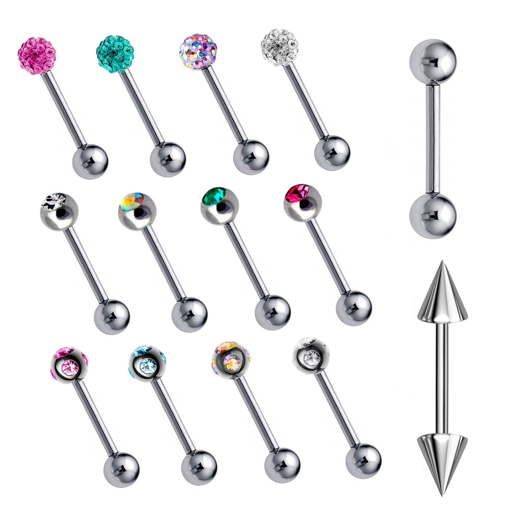 Custom Barbell Piercing: Surgical Steel, Spike, Gem & Disco Ball