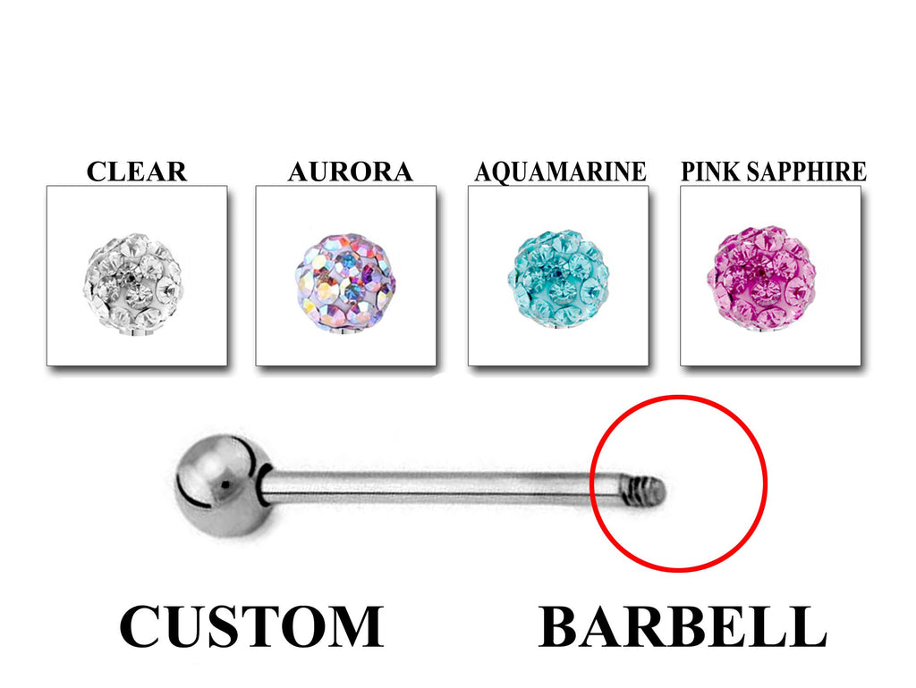 Custom Barbell Piercing: Surgical Steel, Spike, Gem & Disco Ball