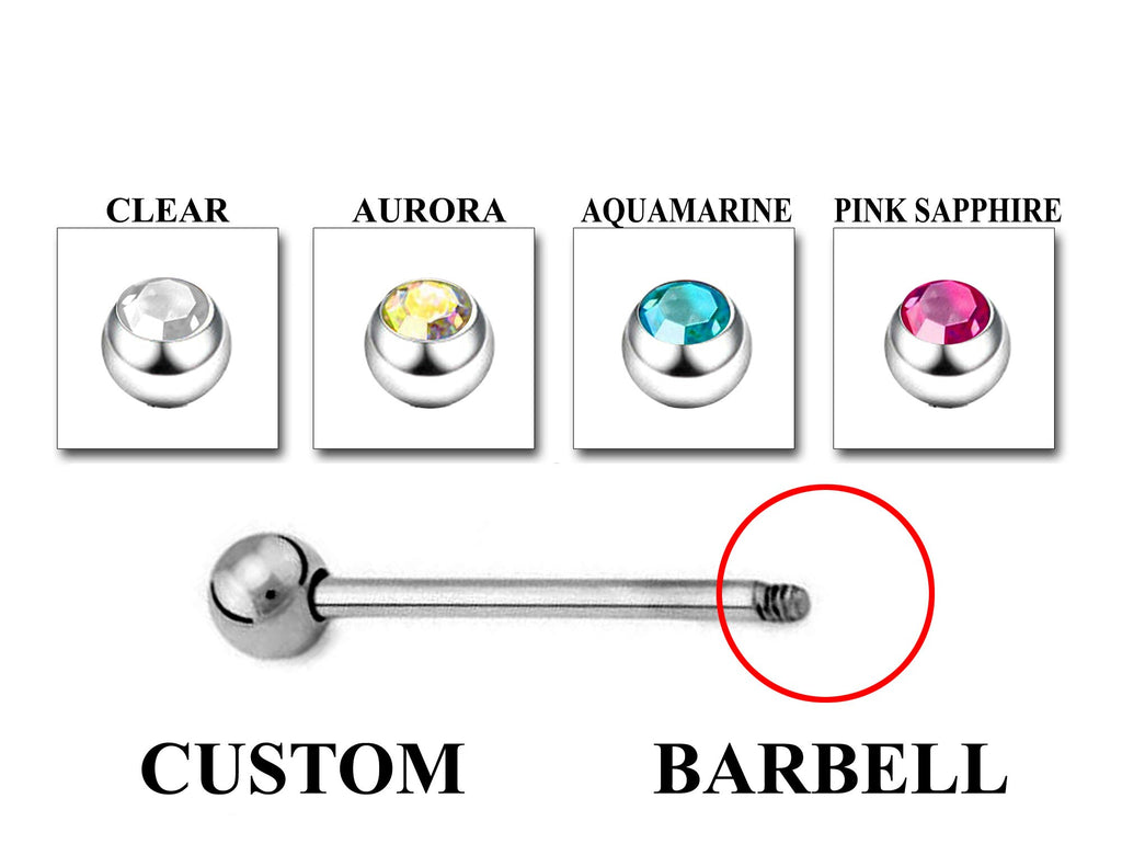 Custom Barbell Piercing: Surgical Steel, Spike, Gem & Disco Ball