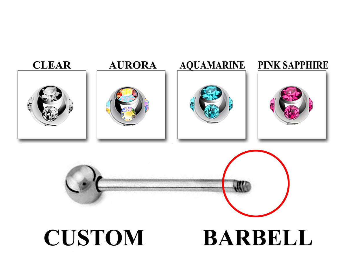 Custom Barbell Piercing: Surgical Steel, Spike, Gem & Disco Ball