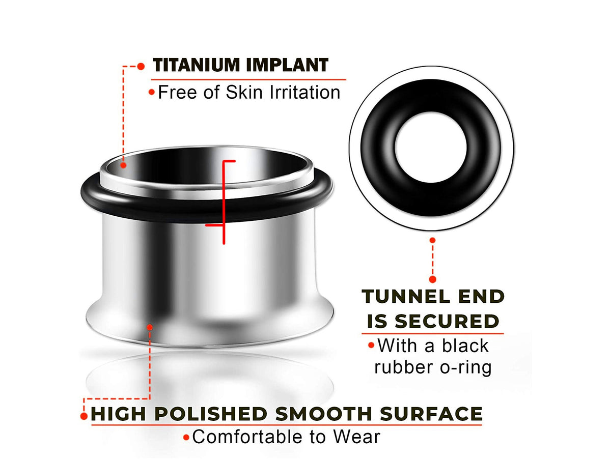 Titanium Steel Single Flare Plugs: Ear Piercing Tunnels with O-Ring