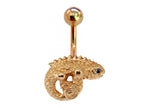 14K Gold Chameleon Belly Ring: Designer Lizard Navel Piercing