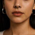 14K Gold Horseshoe Septum Piercing with Gem Balls - Body Jewellery 18G 16G 14G Circular Barbell Lip ring jewelry - 1pc each order