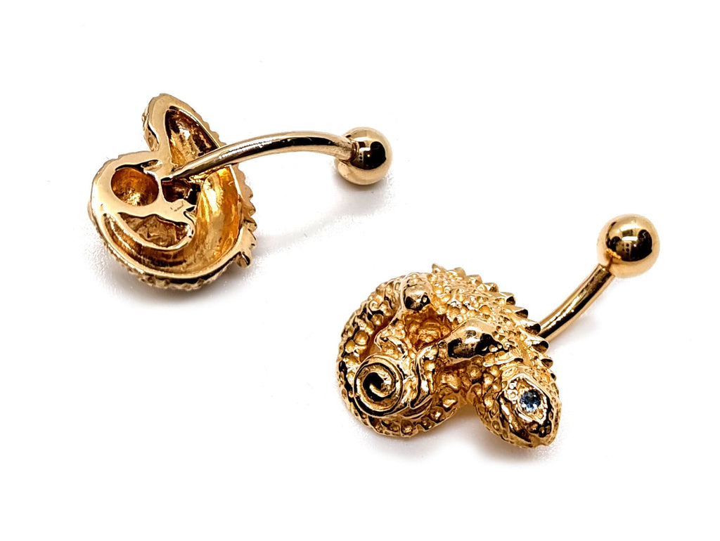 14K Gold Chameleon Belly Ring: Designer Lizard Navel Piercing