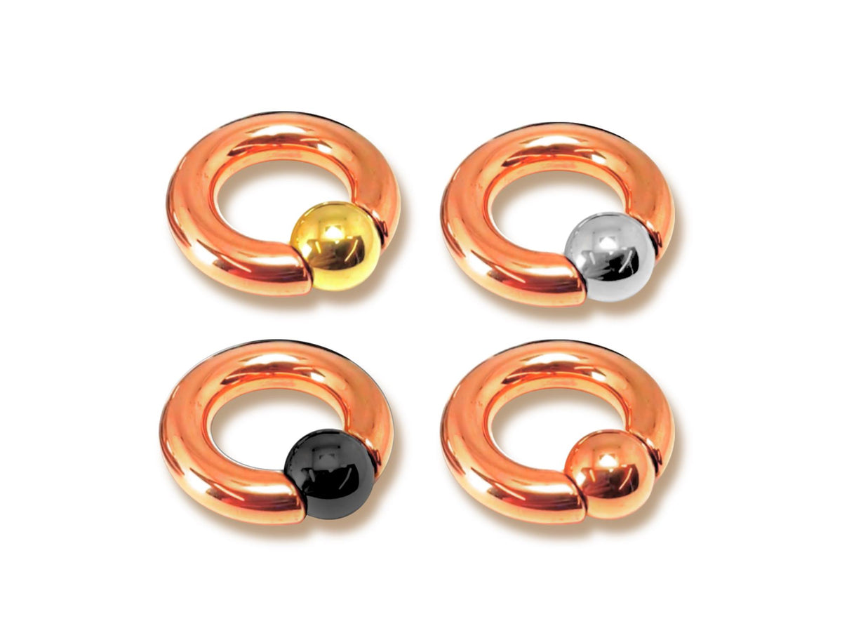 14K Rose Gold, Titanium Prince Albert PA Rings with custom ball color Body Jewellery 2ga to 00ga sold as a single unit