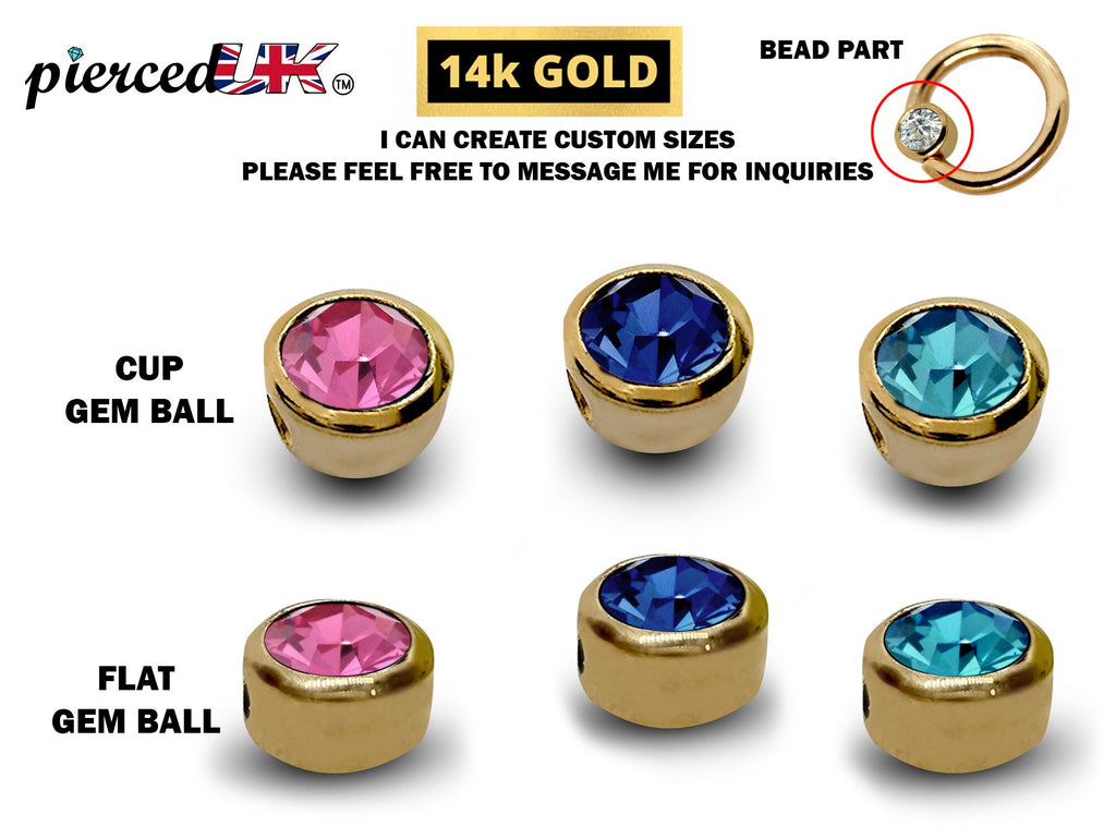 14K Gold Gem Captive Bead: Piercing Replacement Part