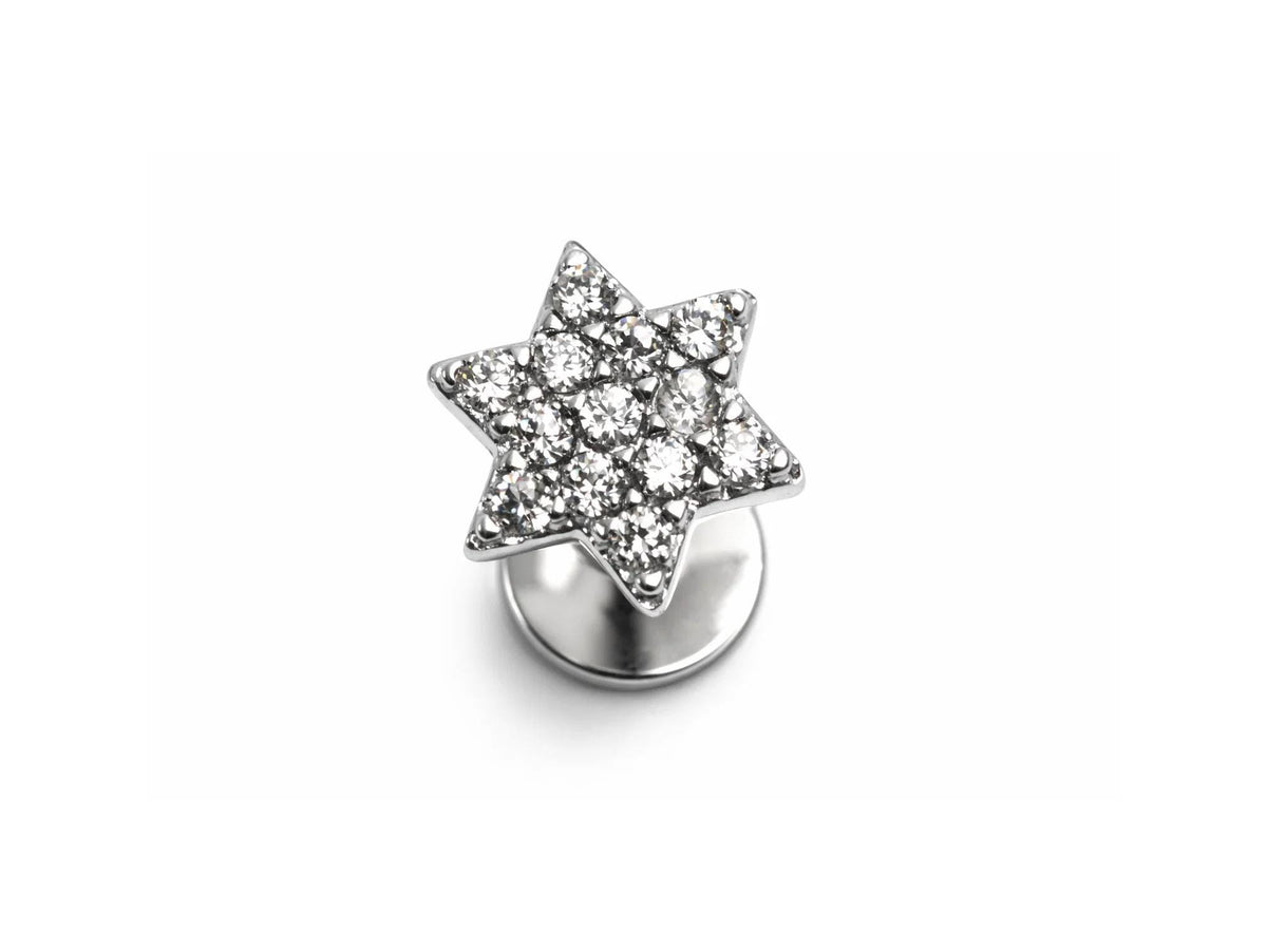 14K White Gold Internally Threaded Star Labret Stud:  Body Piercing 16G (1.2mm)