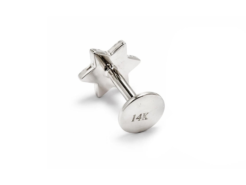 14K White Gold Internally Threaded Star Labret Stud:  Body Piercing 16G (1.2mm)