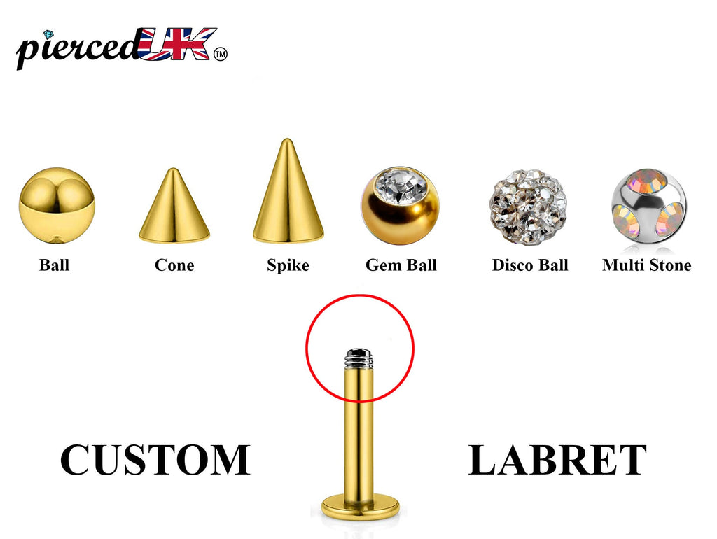 Gold Surgical Steel Labret Stud: Custom Lip Piercing (18g, 16g, 14g)