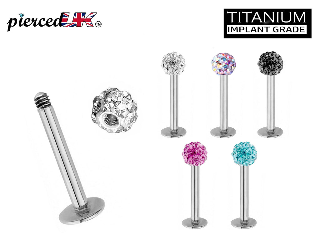 Titanium Labret Stud: Multi Crystal Ball Flatback Lip Piercing