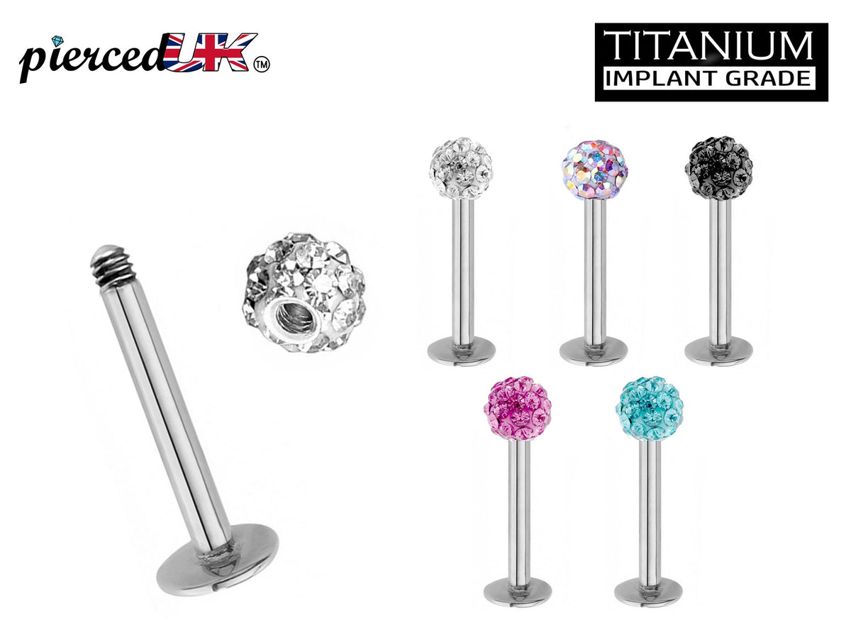 Titanium Labret Stud: Multi Crystal Ball Flatback Lip Piercing