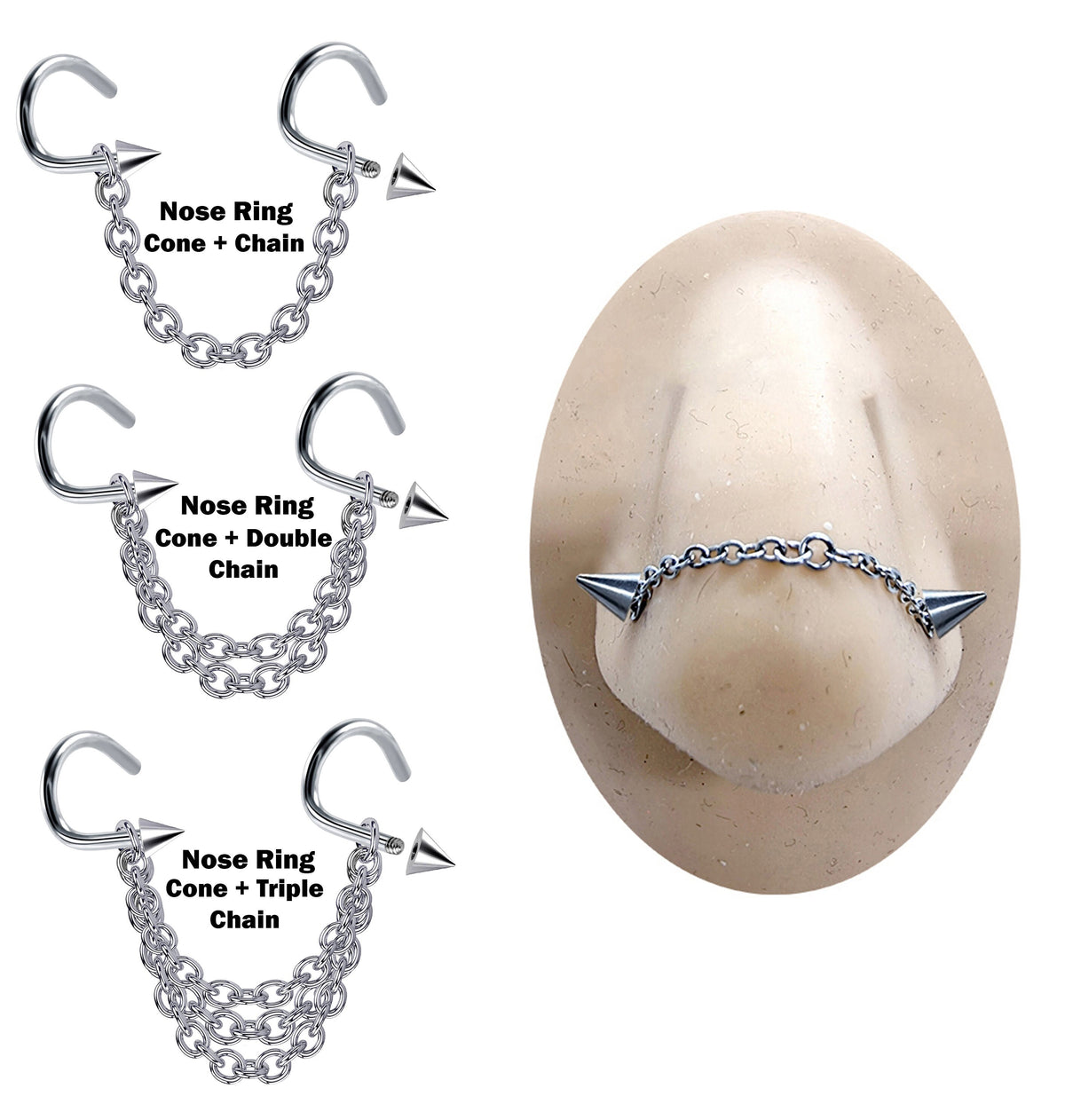 Titanium Nasallang Nose Chain: Handmade Cone/Spike Piercing