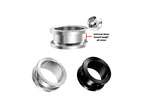 Titanium Steel Ear Tunnel Plug: Threaded Body Piercing (12g-00g, Silver Black