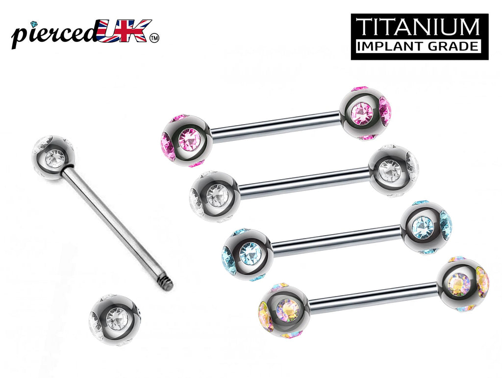 Titanium Multi Stone Barbell: 16g/14g Piercing (6mm-12mm)