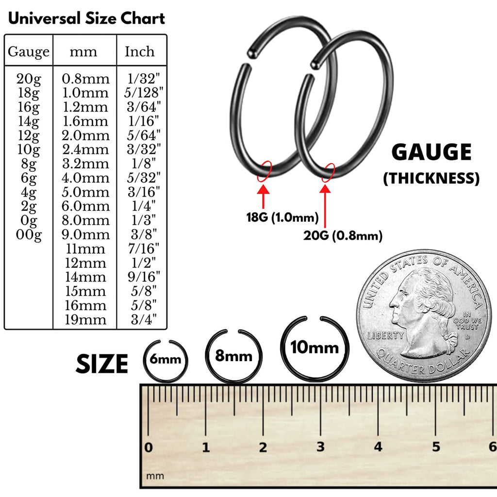 Titanium Nose Ring Hoop: 18g 20g Small Thin Piercing