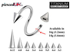 Titanium Spiral Barbell: Spike Cone Eyebrow, Nipple, Conch Piercing (16g 1.2mm, 14g 1.6mm)