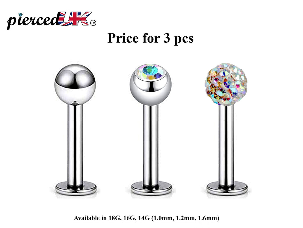 Labret Studs: Surgical Steel Flatback Lip Piercing Jewelry (3pcs)